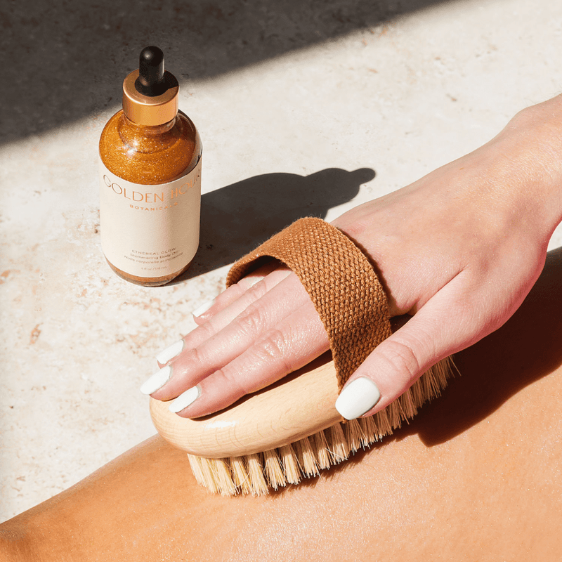 Ethereal Glow Shimmering Body Oil & Exfoliating Body Brush Duo