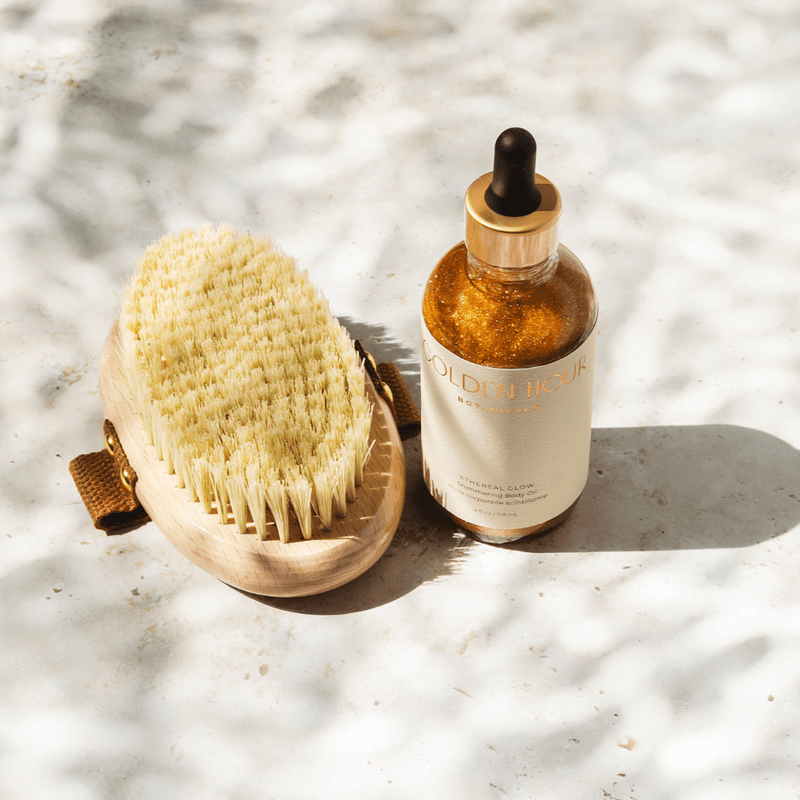 Ethereal Glow Shimmering Body Oil & Exfoliating Body Brush Duo